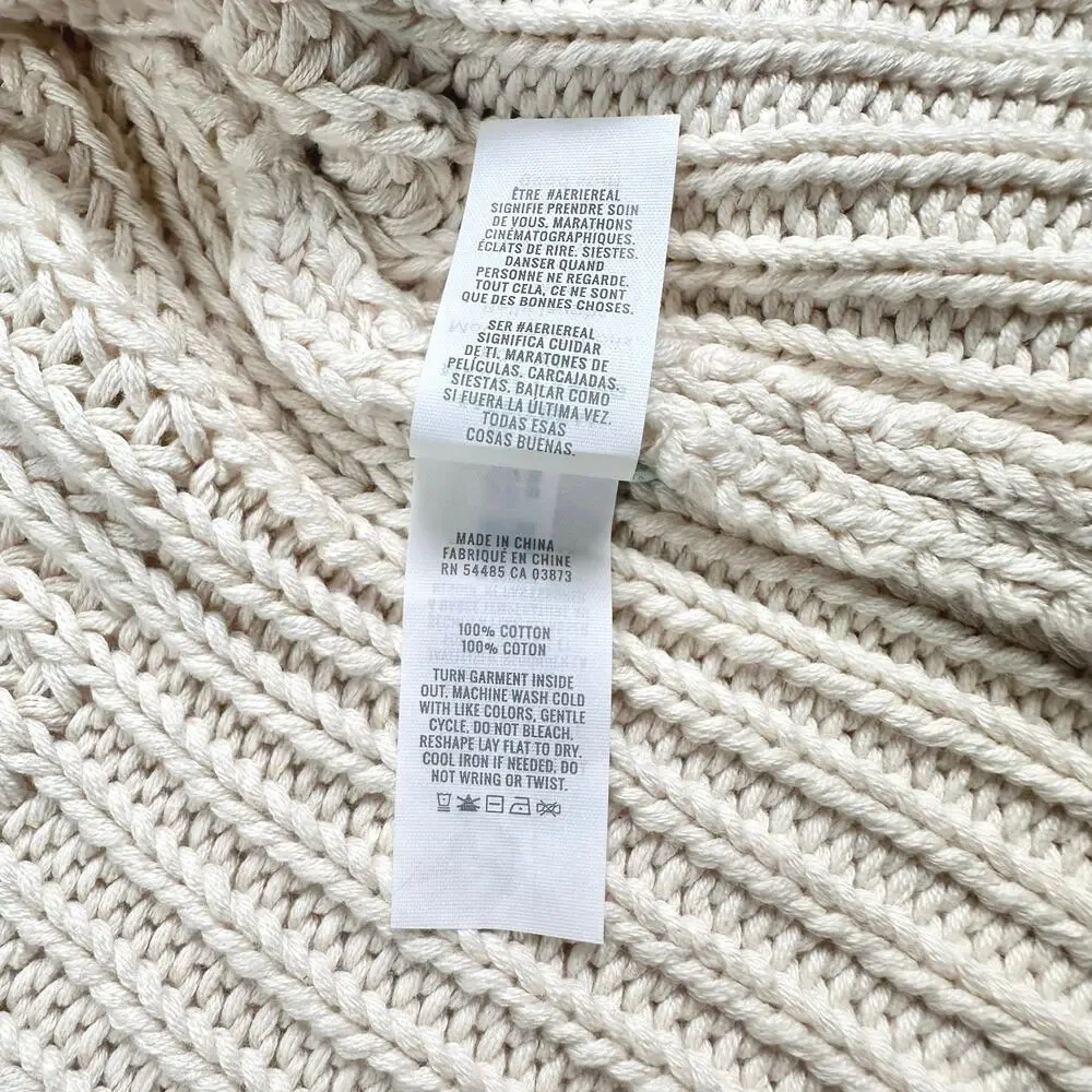 Aerie | Women | Double Zip Cream Ribbed Cotton Yarn Cropped Cardigan | Small